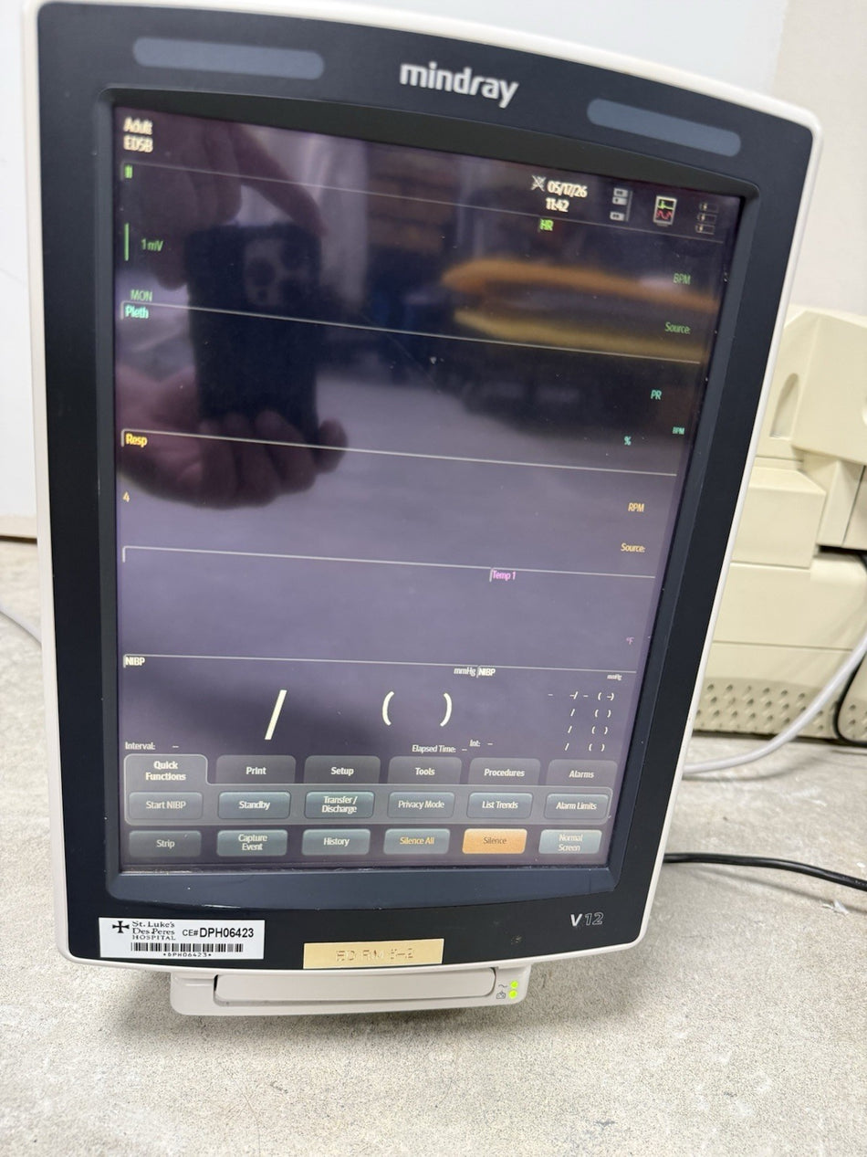 Mindray V12 Patient Vital Signs Monitor 0998-00-1801-01 Nellcor SpO2